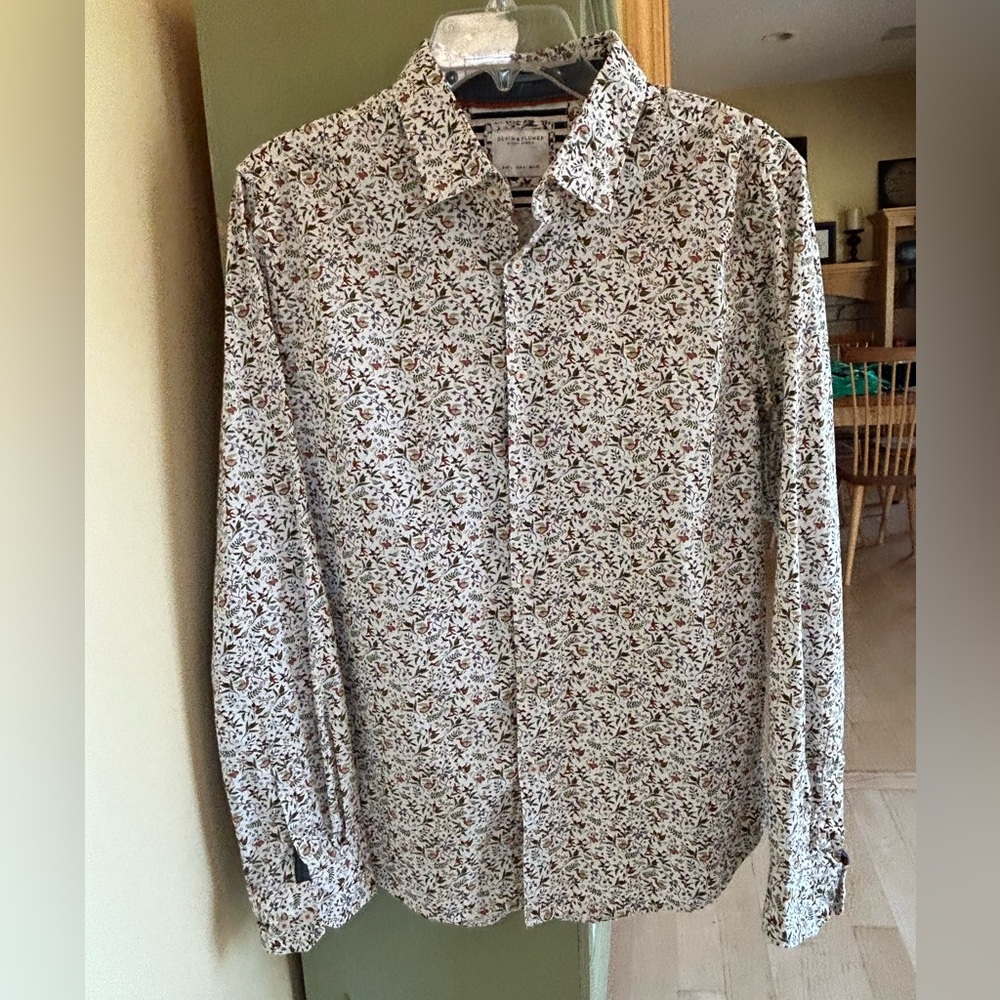 Denim & Flower by Ricky Singh Pattern Button Down Women’s Cotton Shirt Sz Large